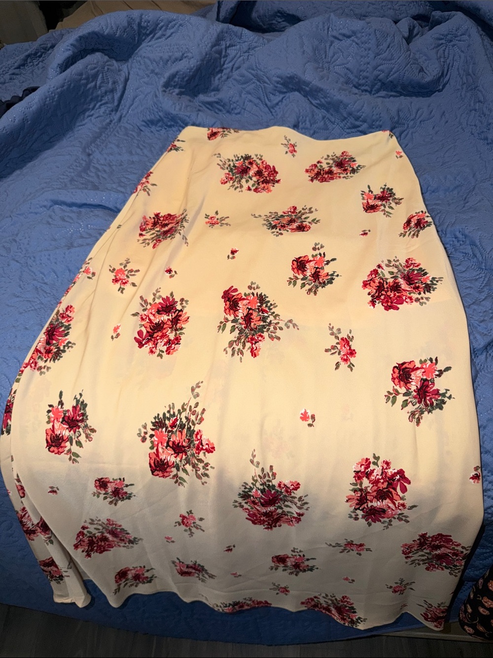 Cream Maxi Skirt with Red Floral Print